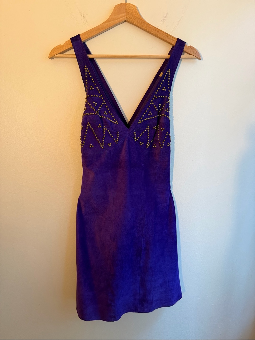 Vintage 80’s Purple V-Neck Studded 100% Genuine Leather Dress